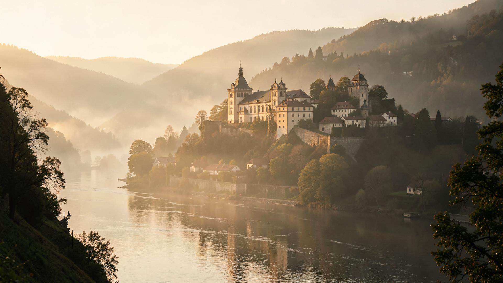 Kloster über der Donau im warmen Abendlicht – Niederösterreich